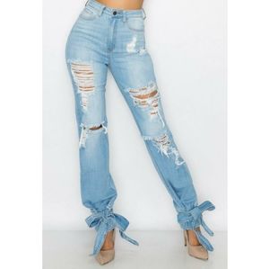 LOVE MY BOWS DISTRESSED DENIM JEANZ
